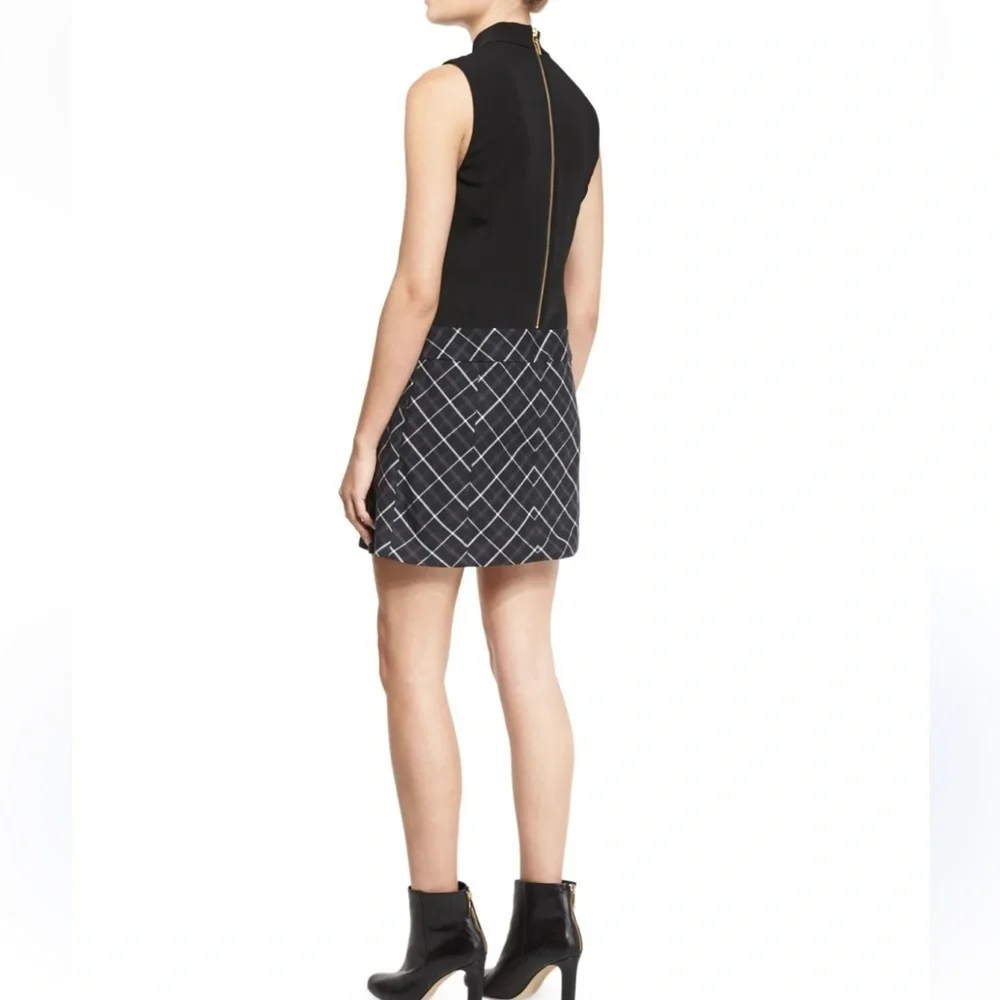 🍀 3 for $25 Rachel Zoe Black Mini Dress w/Pleated Plaid Skirt Size 4 Keyhole